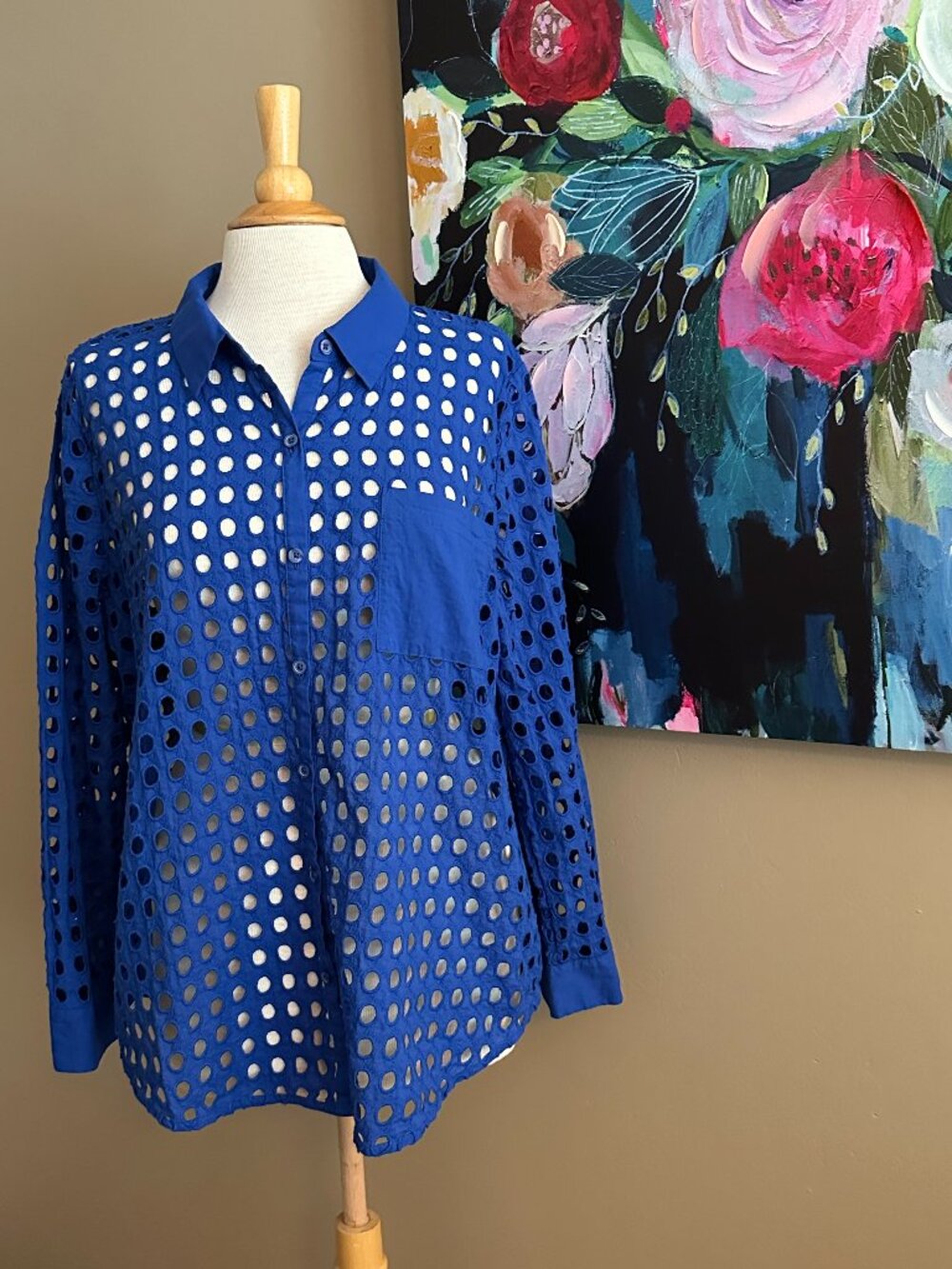 Simply Vera Wang Eyelet Button Down Blue XL